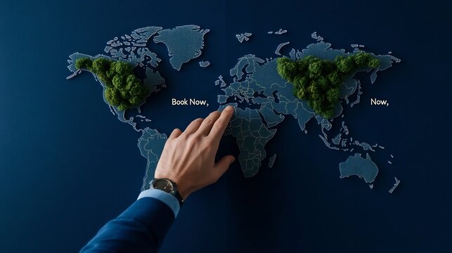 User Interacting with Digital World Map to Book Travel Destination