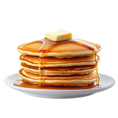 Delicious stack of fluffy pancakes with syrup transparent background