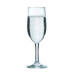 Elegant champagne glass filled with bubbles. transparent background