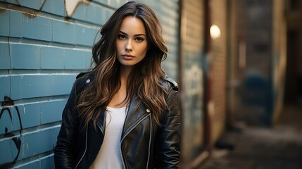 Fototapeta premium fashion leaning against wall