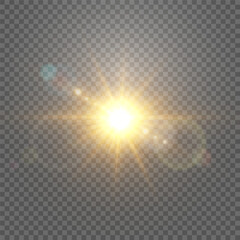 Vector transparent sunlight, special flash light effect. Glow light effect, bright sun or spotlight beams. Light png. Decor element isolated on transparent background