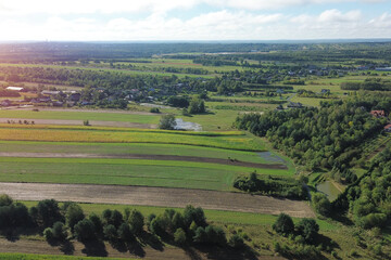 Aerial view of flood damage from heavy rain in Poland