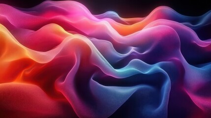 Obraz premium Vibrant Abstract Waves of Colorful Fabric Textures in Dynamic Motion Against a Dark Background