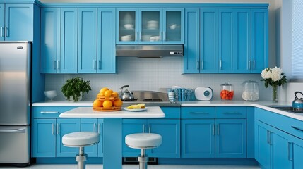 Fototapeta premium fun blue kitchen cabinets