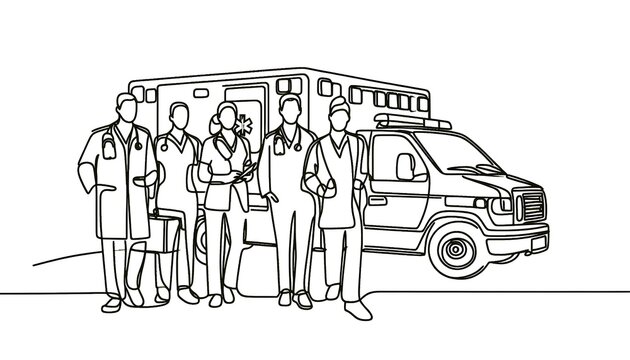 black line art medical team ambulance clip art preview