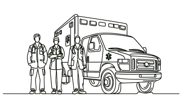 ambulance and doctors line art clip art preview