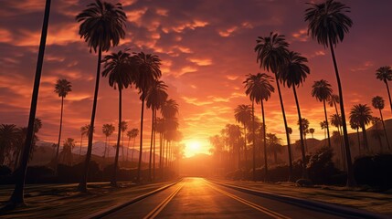 serene palm tree road