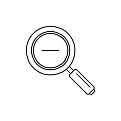 Outline icon of magnifying glass to find flaws, zoom out.