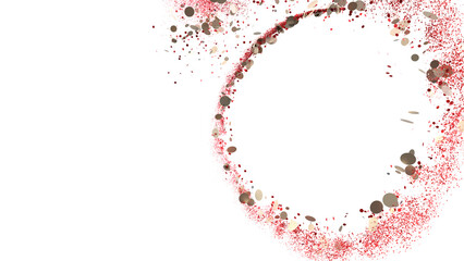 Red and Gold Confetti Circle Frame on White Background