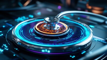 Glowing Holographic Stethoscope in Futuristic Medical Laboratory