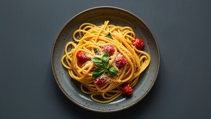  a pasta from a ceramic plate. Healthy food, nutrition, Italian food