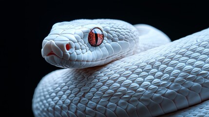 Fototapeta premium White Snake with Glossy Scales and Striking Eyes