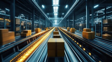 Fototapeta premium A conveyor belt with boxes on it