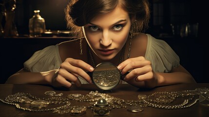 craftsmanship magnifying glass woman