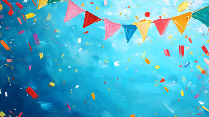 fondo de cumpleaños decorado con banderines y confeti de colores con espacio de copia fondo infantil alegre y colorido