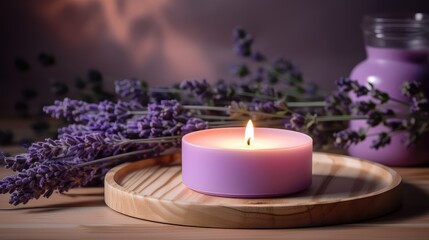 Obraz na płótnie Canvas candle lavender on wood
