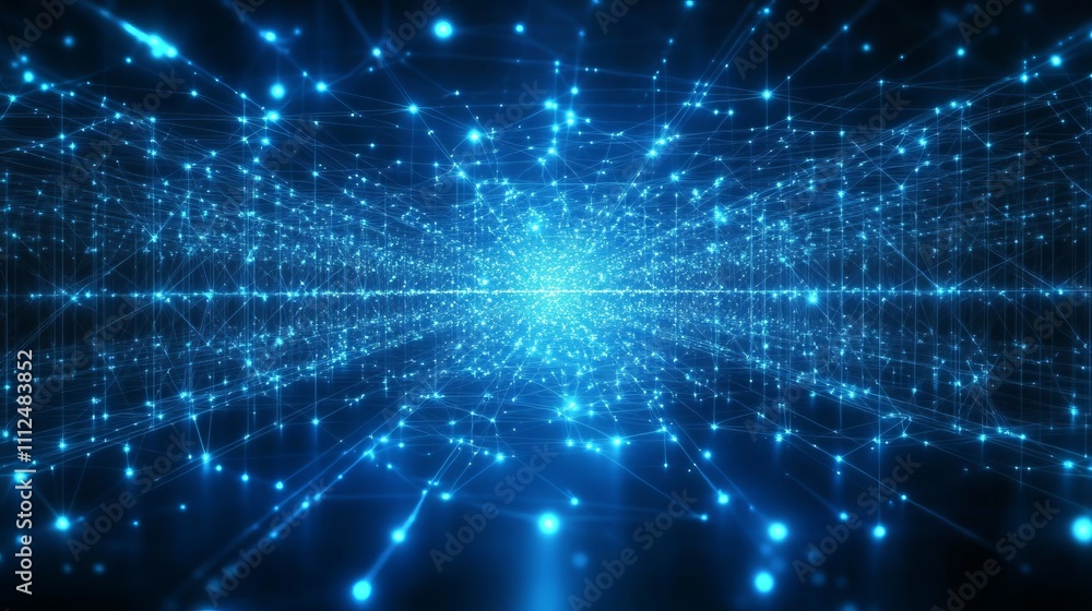 Aufkleber abstract blue glowing digital grid background with shining connections and dots. digital technology,