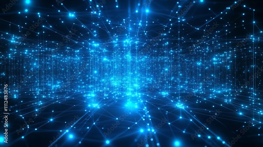 Aufkleber abstract blue glowing digital grid background with shining connections and dots. digital technology,
