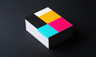 A stack of colorful business cards showcasing vibrant design elements.