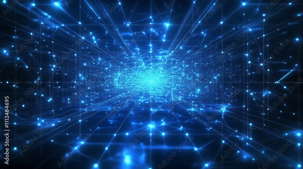 Aufkleber abstract blue glowing digital grid background with shining connections and dots. digital technology,
