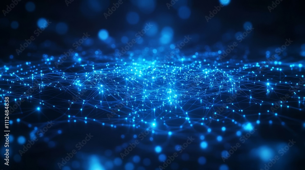 Aufkleber abstract blue glowing digital grid background with shining connections and dots. digital technology,