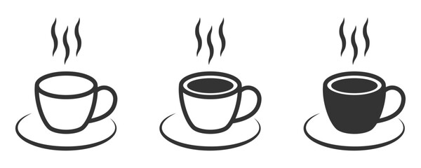 Stylish coffee cup icons with steam in a simple, flat design.