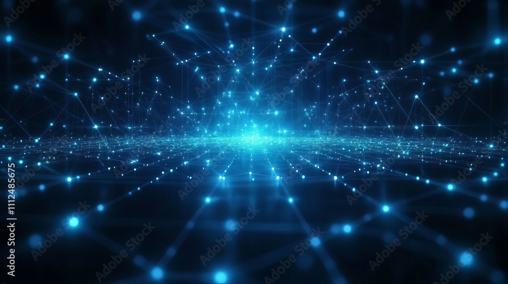 Aufkleber abstract blue glowing digital grid background with shining connections and dots. digital technology,