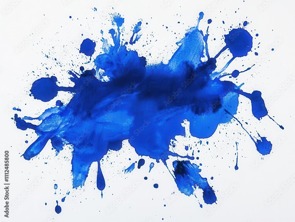 Aufkleber vivid blue ink blot stains on a pristine white background, creating a dynamic abstract visual with s