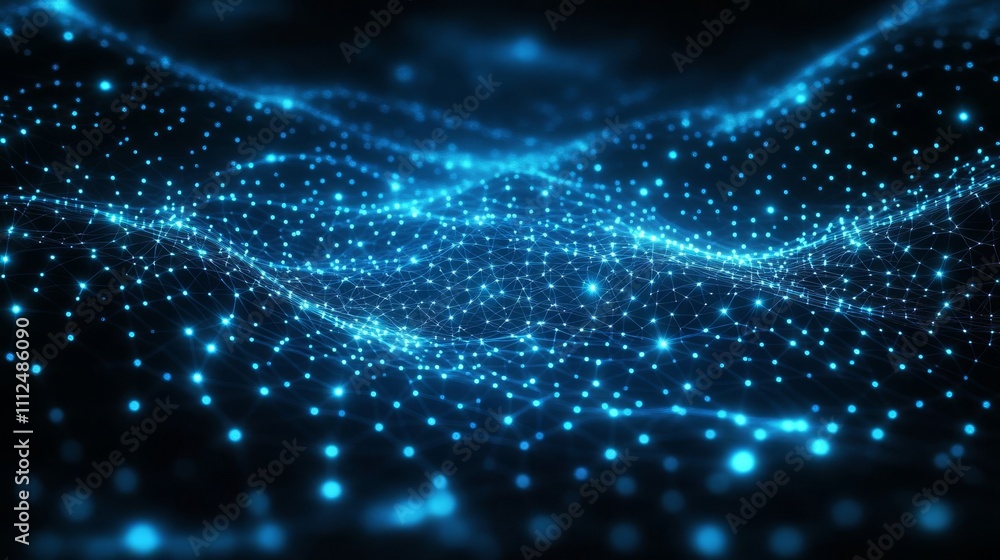 Aufkleber abstract blue glowing digital grid background with shining connections and dots. digital technology,