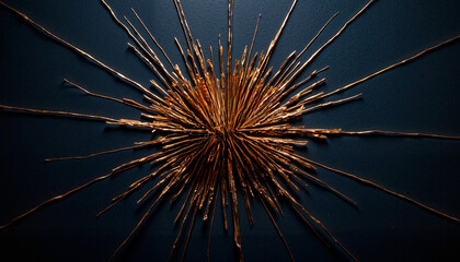 Naklejka premium Good background of golden sunburst pattern on dark blue surface.