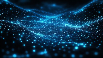 Abstract blue glowing digital grid background with shining connections and dots. Digital technology, futuristic network concept, big data visualization.