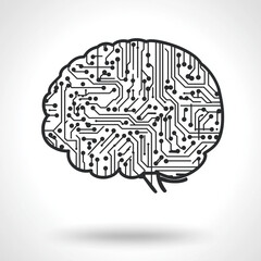 A stylized brain icon with circuit lines on a white background, representing artificial intelligence.