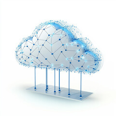 A cloud computing symbol with network lines, designed on a white background.