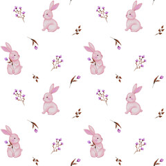 Happy  Bunny Seamless Pattern: Floral Meadow Design for Seasonal Cards and Fabric