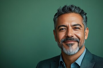 Fototapeta premium Mature man with grey hair smiling, solid background