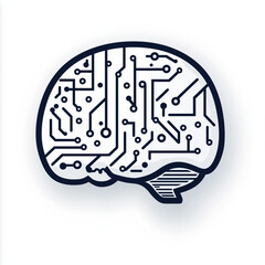 A stylized brain icon with circuit lines on a white background, representing artificial intelligence.