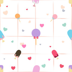 Cute fabric pattern for children, ice cream, bright, vector, background, pattern