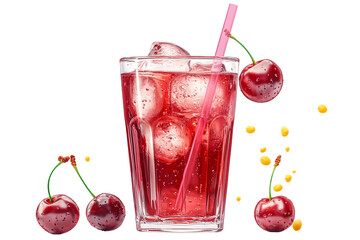 a glass of red liquid with ice and a straw