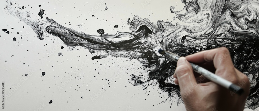 Poster art studio close-up dynamic ink drops creating unique abstract explosion patterns