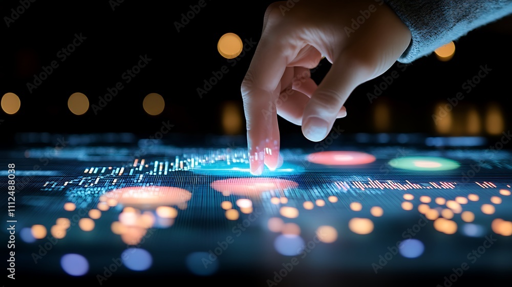 Poster creative data visualization and analysis in a cosmic and colorful environment
