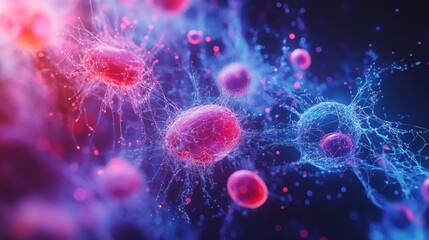 Obraz premium Colorful depiction of bacteria and microorganisms in a scientific context.