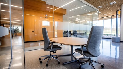 Efficient and Modern Glass-Walled Conference Room for Productive Workspaces
