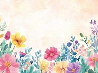 Fototapeta premium watercolor illustration bursting with colorful flowers, blending soft hues and playful strokes, creating a cheerful festive atmosphere perfect for celebrations