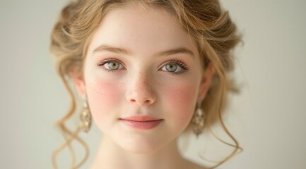 portrait of a young woman on white studio background, 