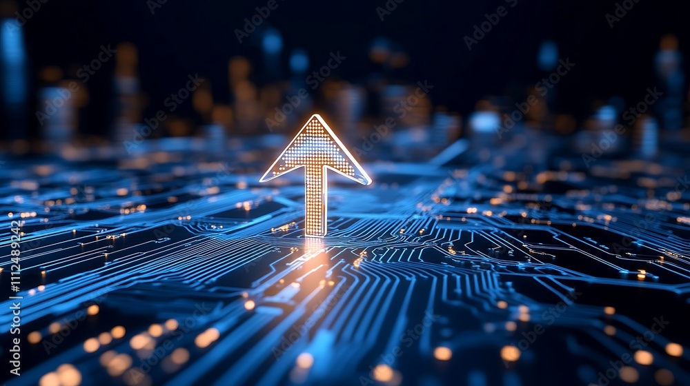 Poster digital arrow signifying growth and progress in a high-tech environment