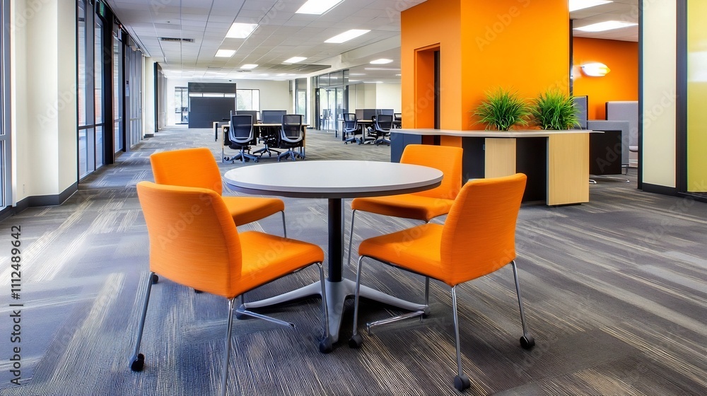 Poster Compact and Functional Office Meeting Room with Integrated Storage and Modular Tables