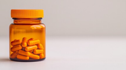 Medicine in a Bottle: A close-up shot of an orange medicine bottle filled with pills, symbolizing health, wellness, and medical treatment.