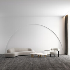 Home and decor and modern living room interior design and white sofa and arch white pattern wall...