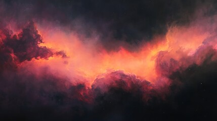 Naklejka premium Wispy clouds of a nebula with soft pinks and oranges glowing against the black void