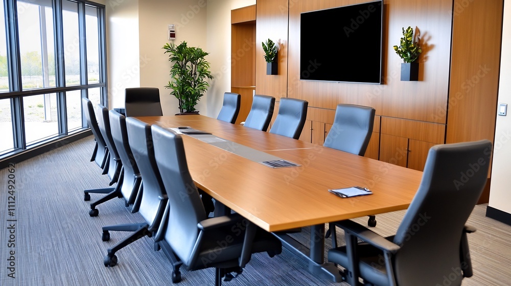 Aufkleber sophisticated boardroom with interactive display and efficient storage solutions